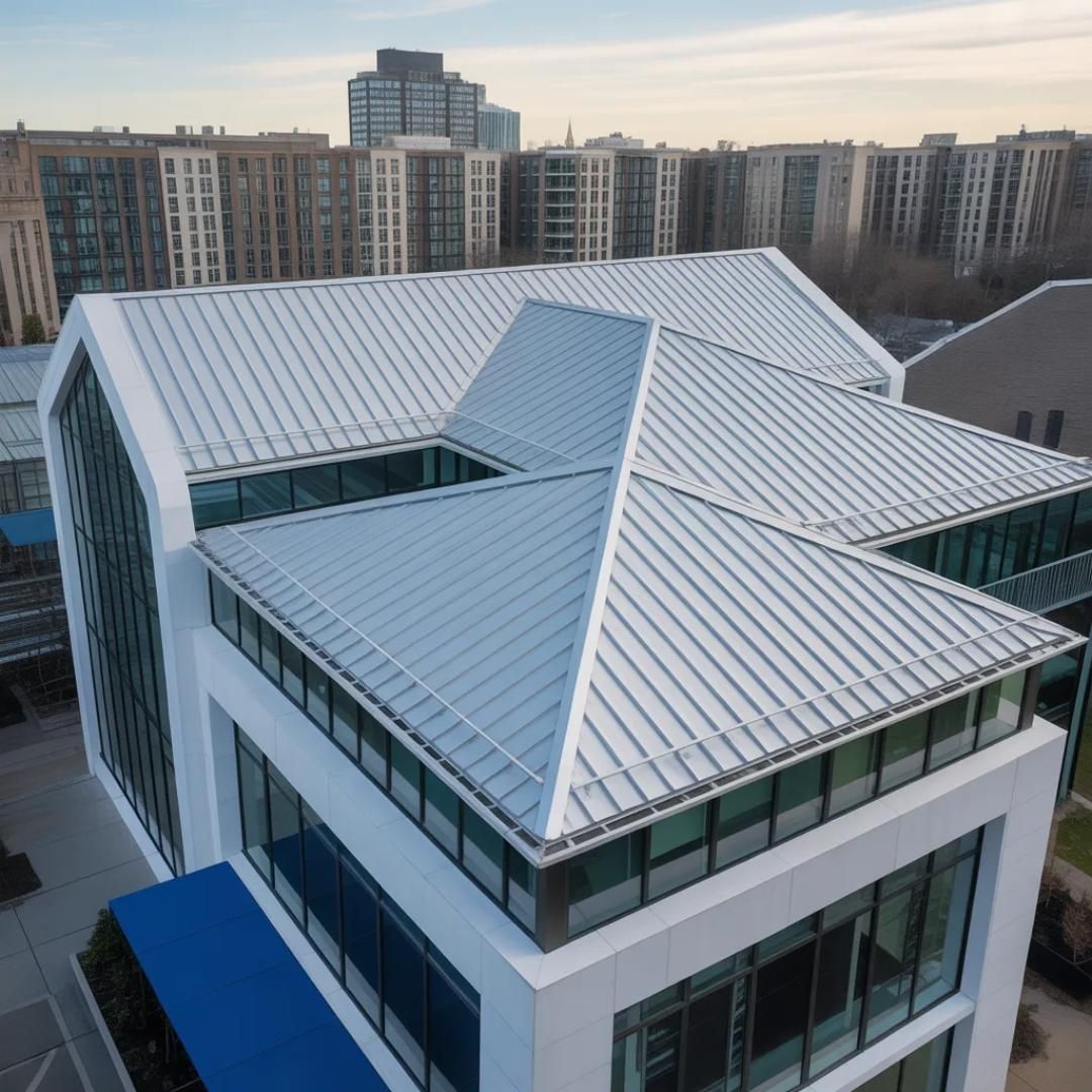 Standing seam roof on a modern commercial building